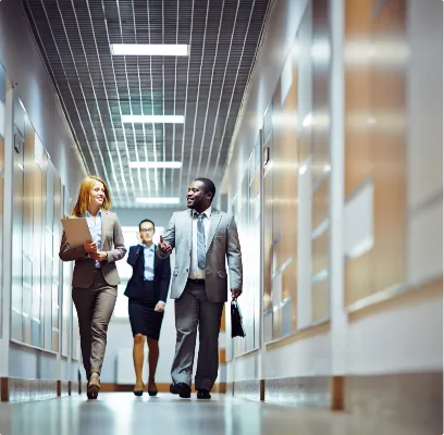 office workers walking to meeting