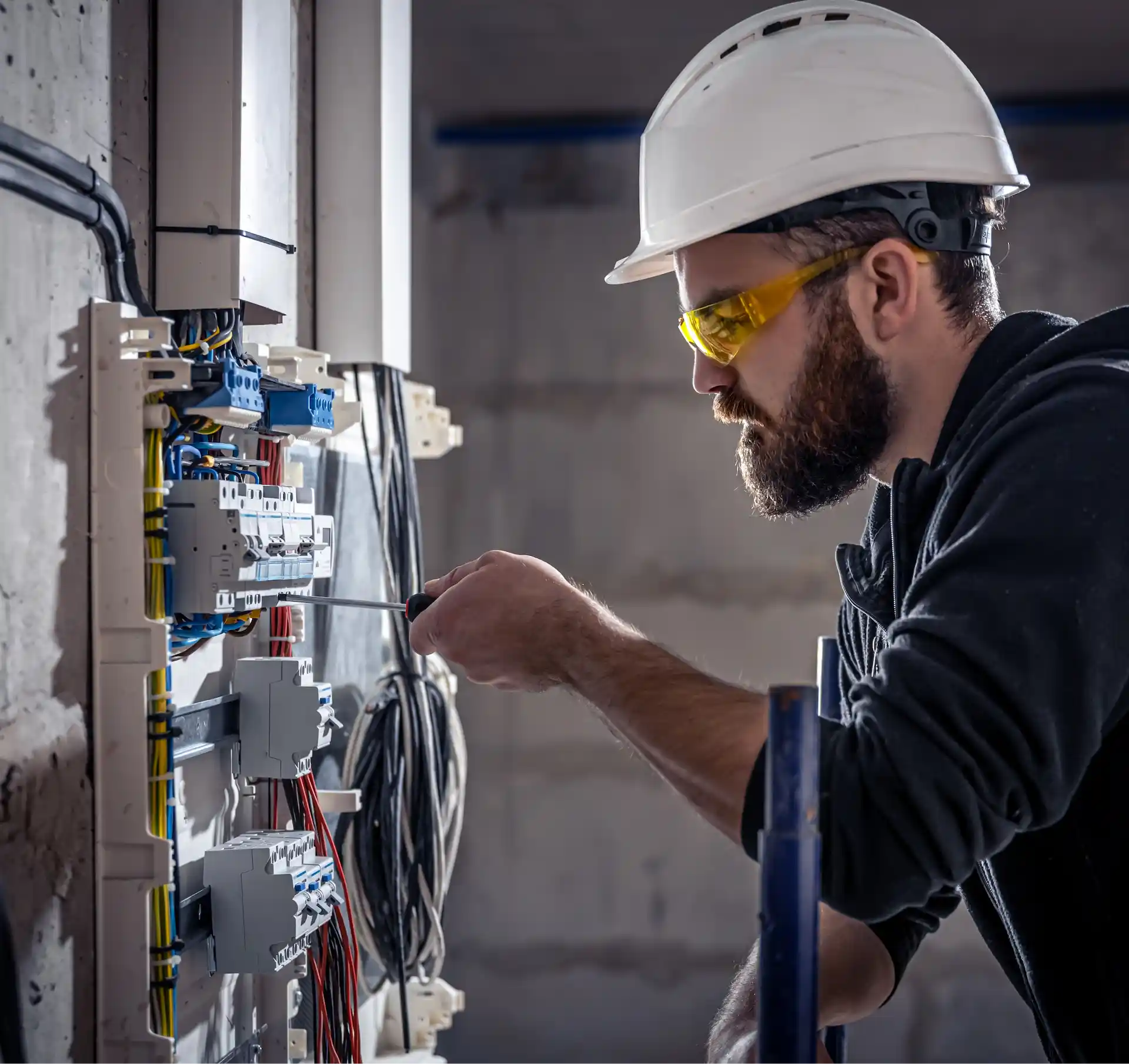 man using switchboard for works